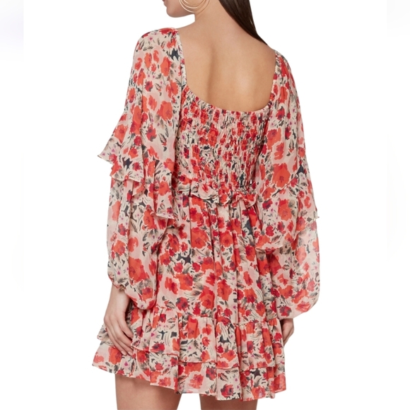 MISA Los Angeles Asra Red Floral Puff Sleeve Dress | US Size Medium - Picture 7 of 14